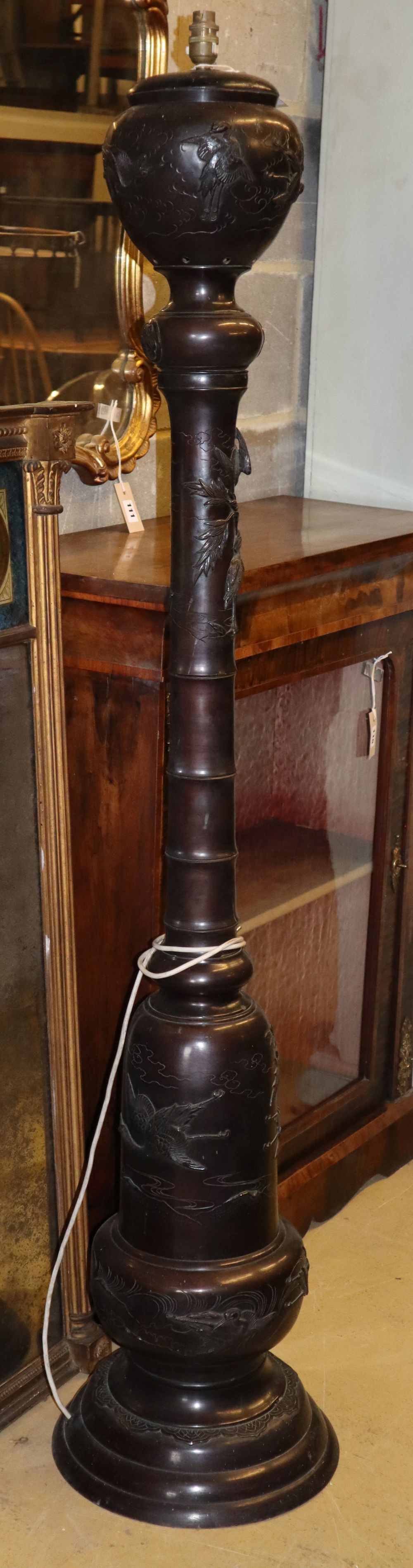 A large Japanese bronze lamp standard, H.160cm